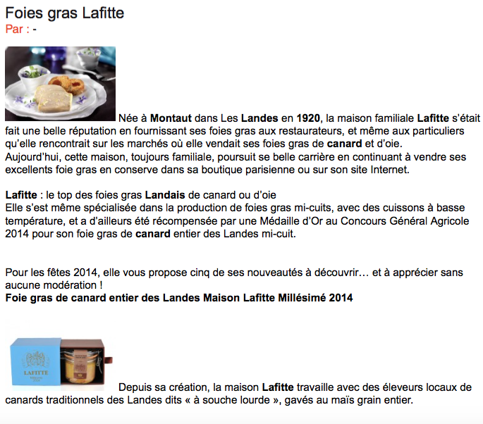 Foie gras et maison Lafitte 